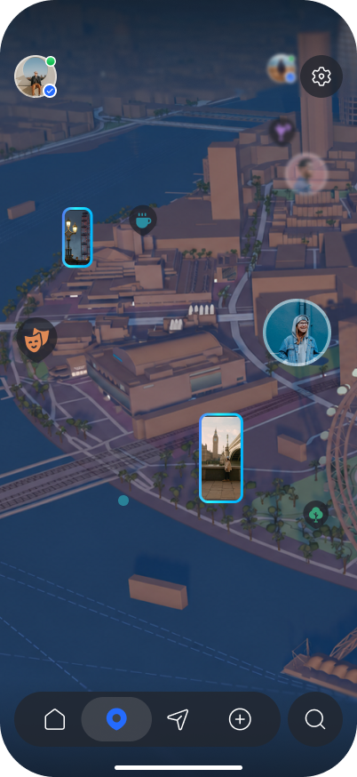 Sociera app: a 3D city map with people and places nearby